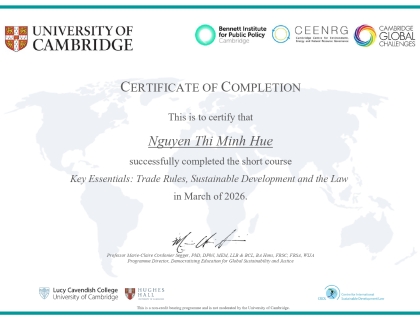 Certificate of Completion Key Essentials: Trade Rules, Sustainable Development and the Law